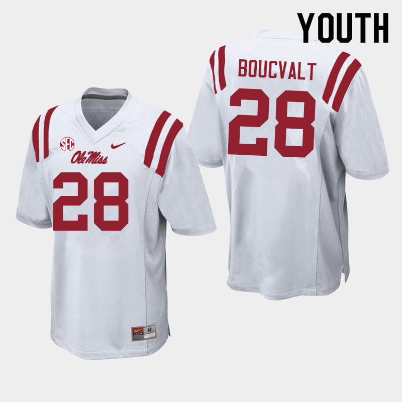 Lex Boucvalt Ole Miss Rebels NCAA Youth White #28 Stitched Limited College Football Jersey MDA1858XE